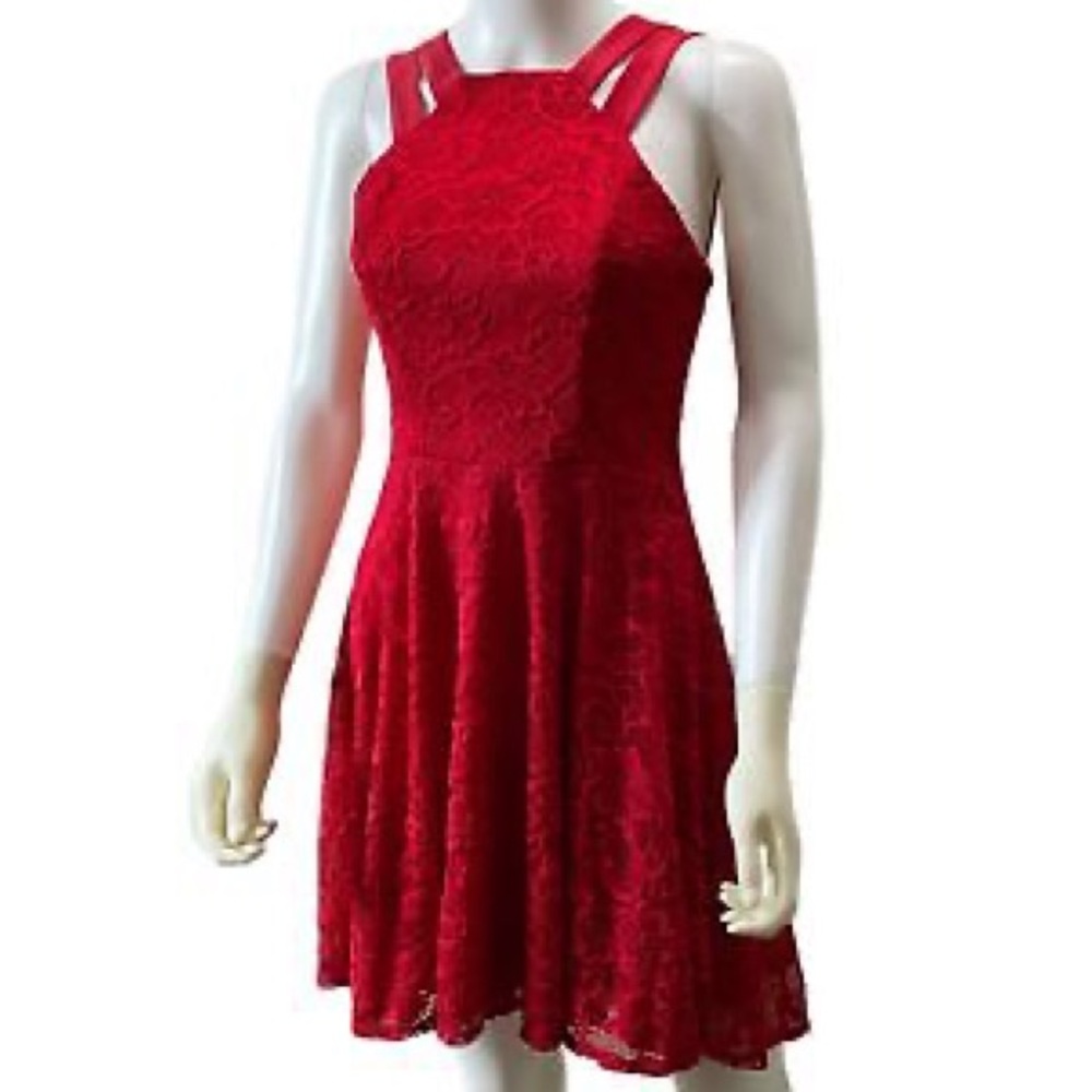 Red, lace halter cocktail dress. Worn a few times